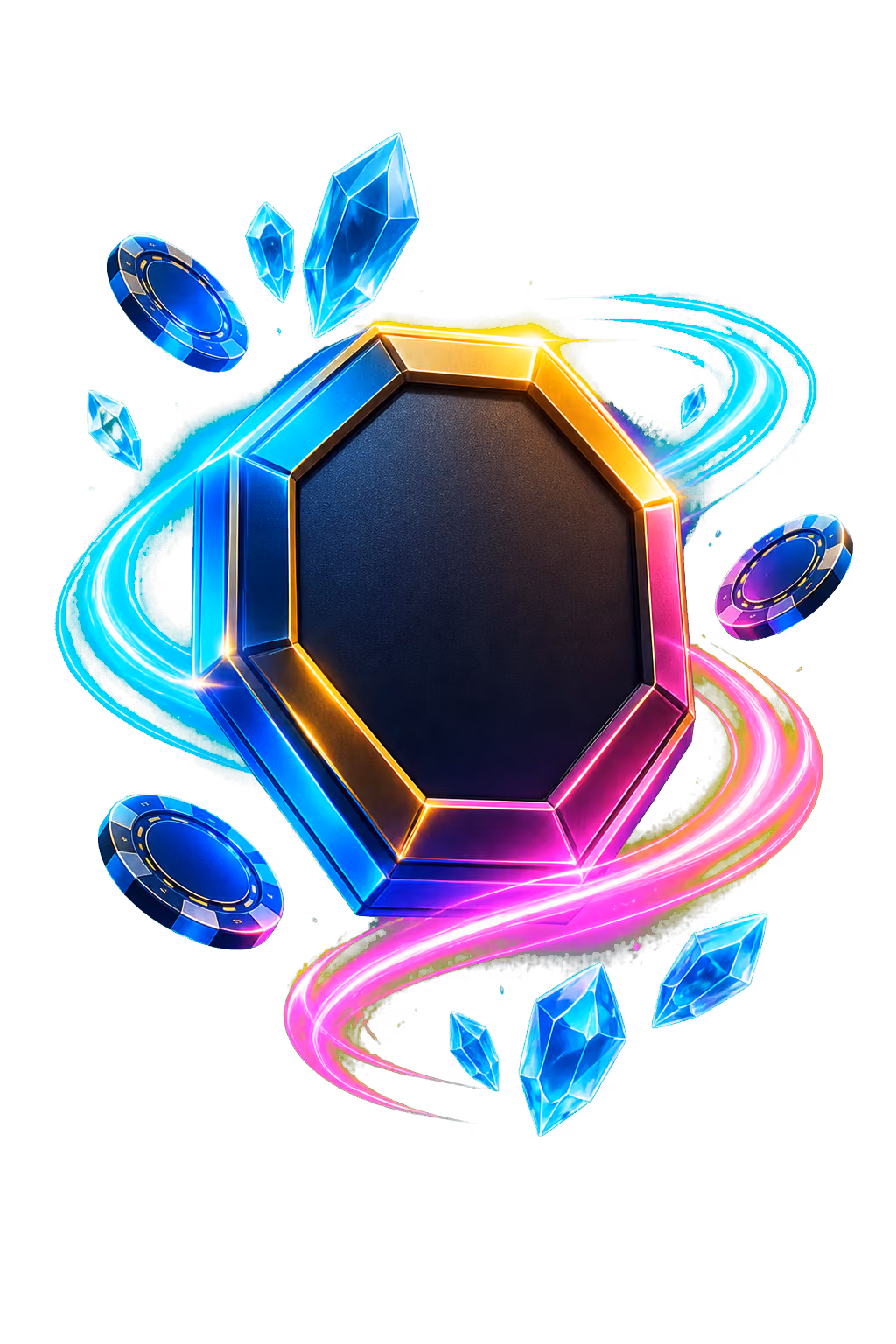Black casino coupon with a gold key and chips